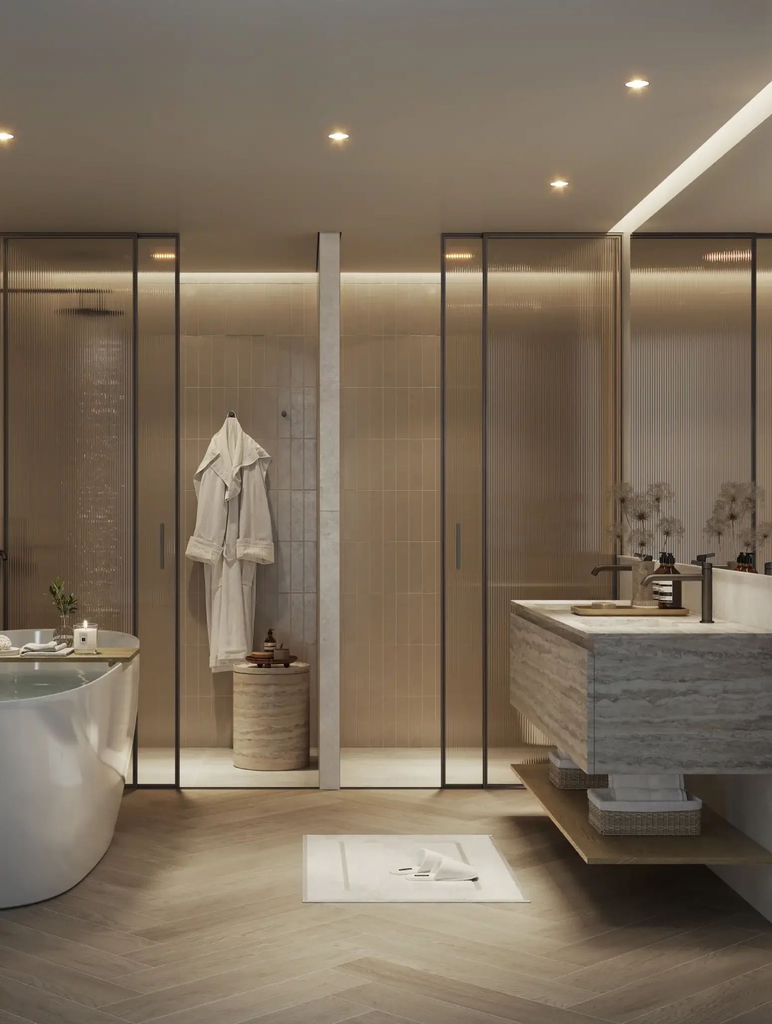 דה רואו סעדיאט: חדר רחצה עם מקלחון זכוכית (הדמיית יזם)
