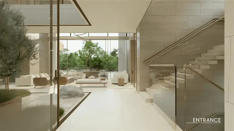 The Wilds Villas: five-bedroom villa entrance and staircase, developer rendering