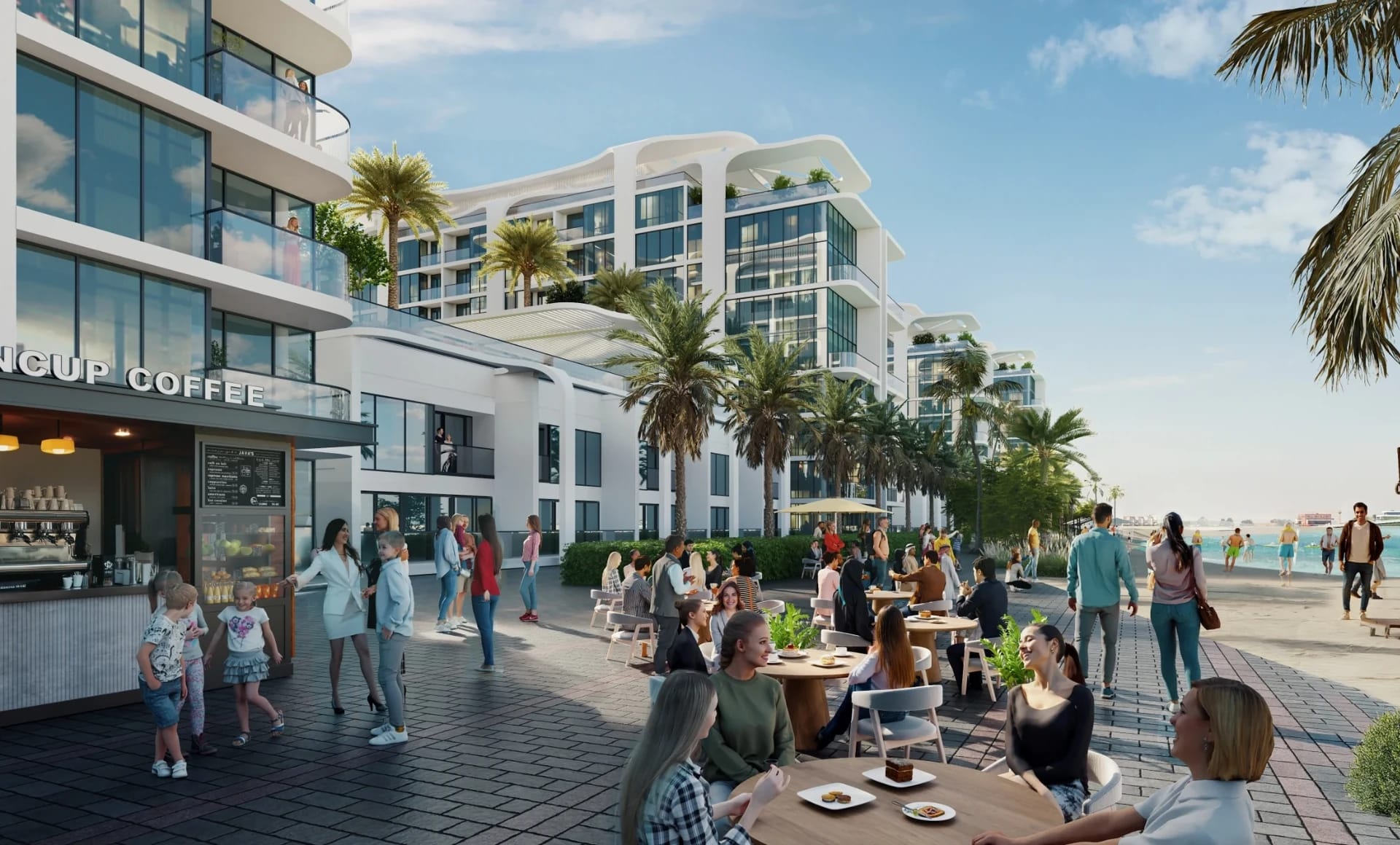 Florine Beach Residences: Promenade with outdoor dining (Developer rendering)