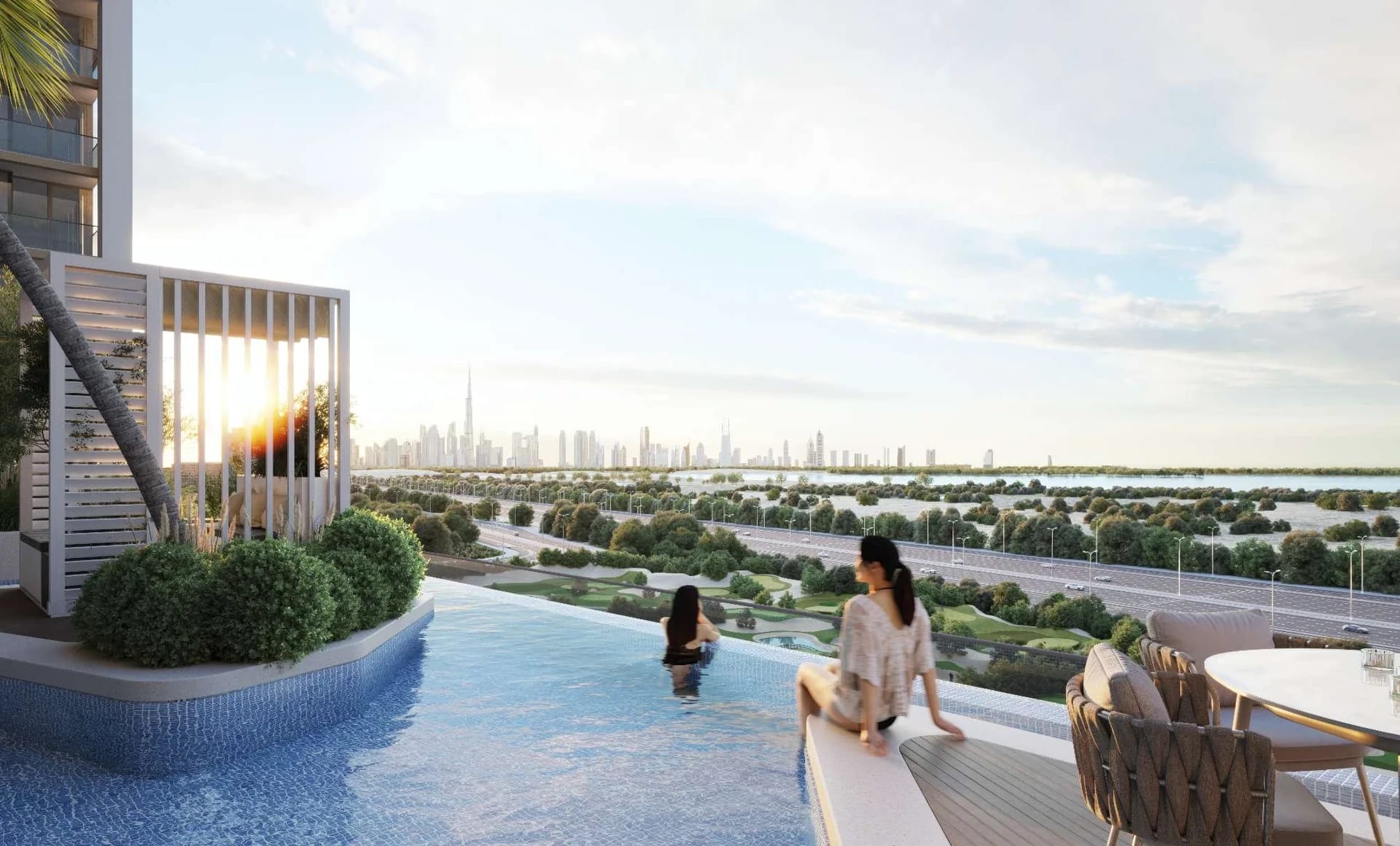 Sobha One: Pool terrace overlooking the landscape (Developer rendering)