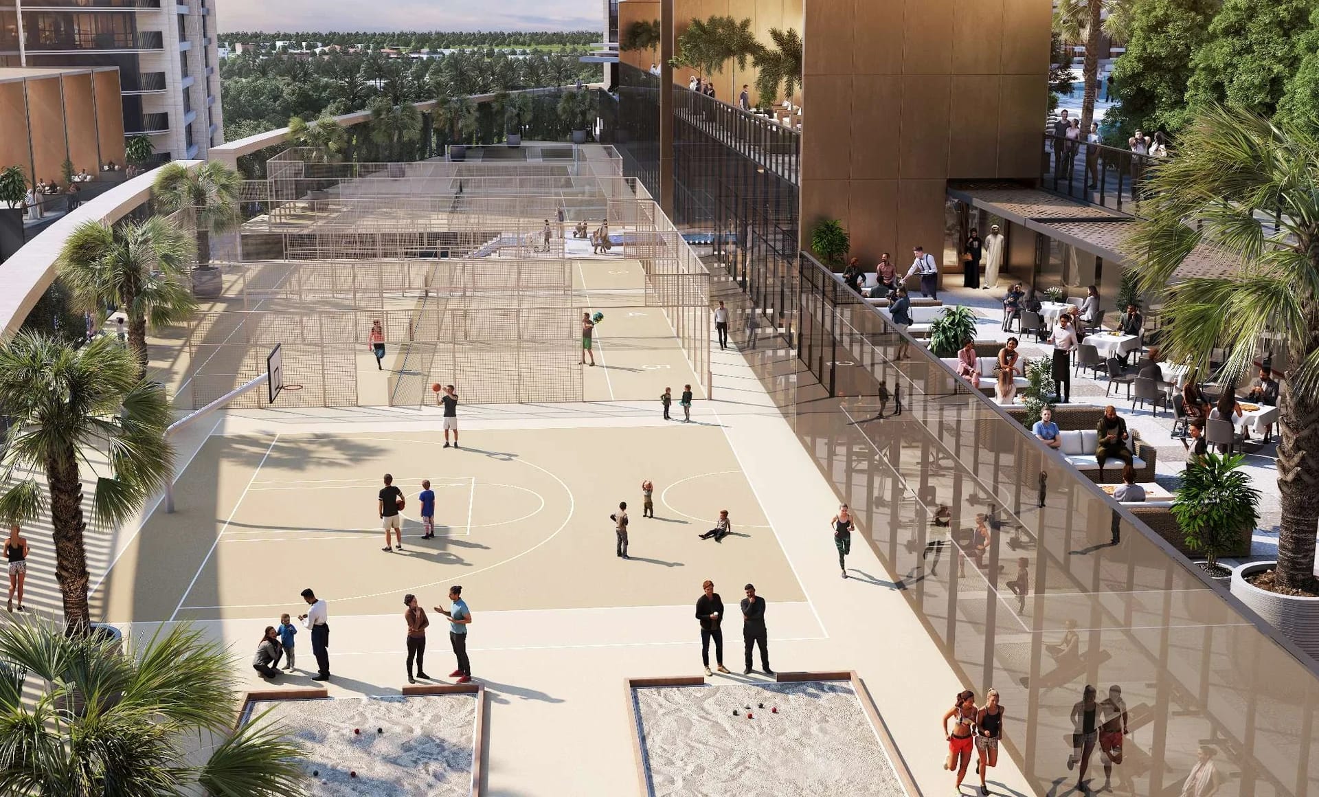 Sobha Orbis: Outdoor plaza between buildings (Developer rendering)