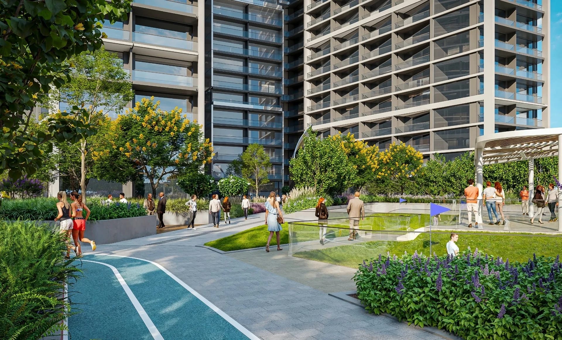 The Eden at Sobha Central: Outdoor recreation court (Developer rendering)