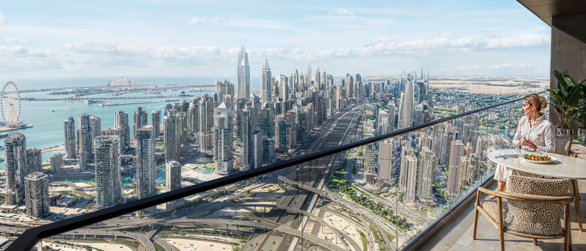The Horizon at Sobha Central: Illustrative balcony outlook over Dubai (Developer rendering)