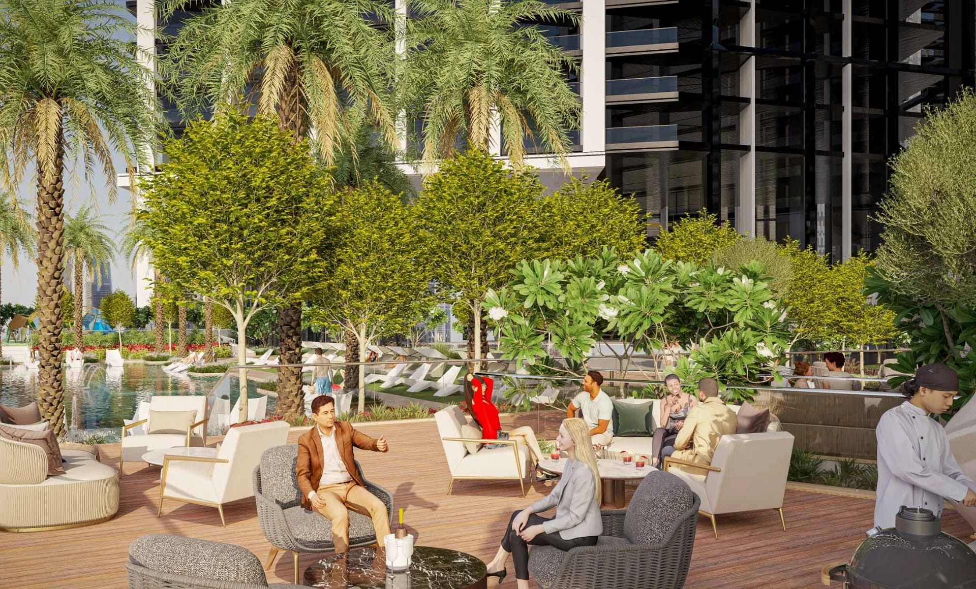 The Horizon at Sobha Central: Shared outdoor seating (Developer rendering)
