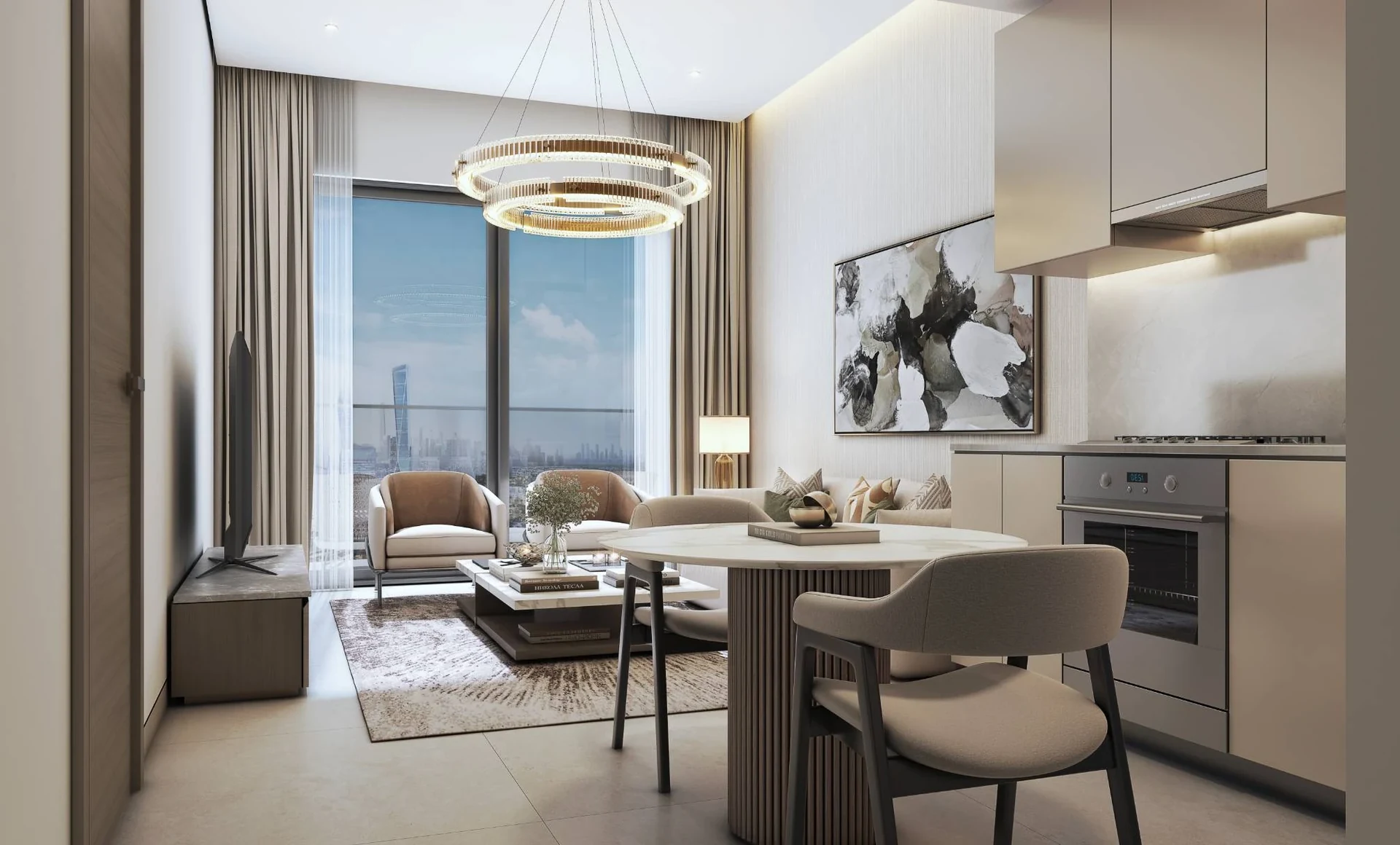 The Pinnacle at Sobha Central: Illustrative kitchen and dining area (Developer rendering)