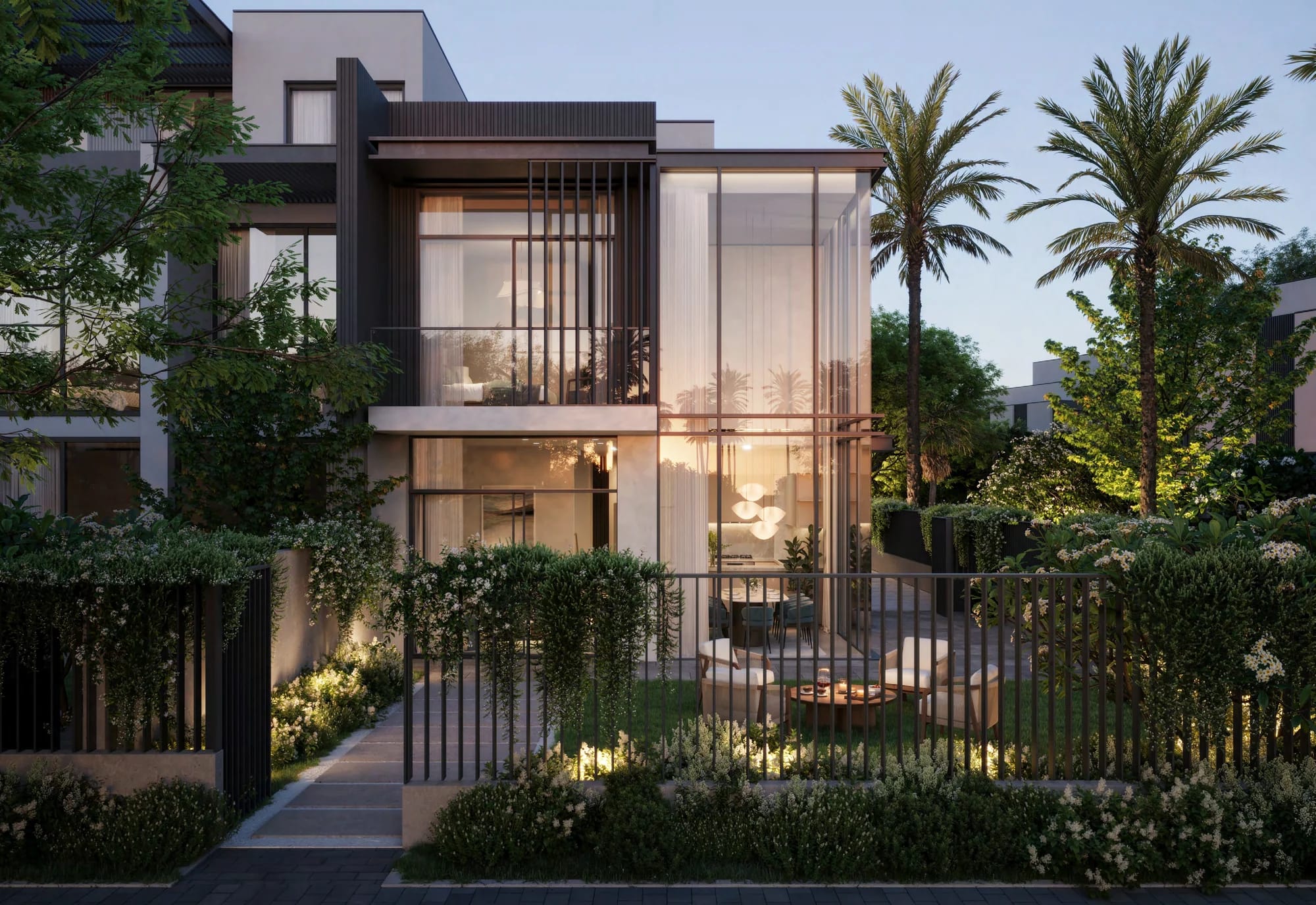 La Tilia at Villanova: واجهة تاون هاوس وحديقة مزروعة؛ تصوّر معماري