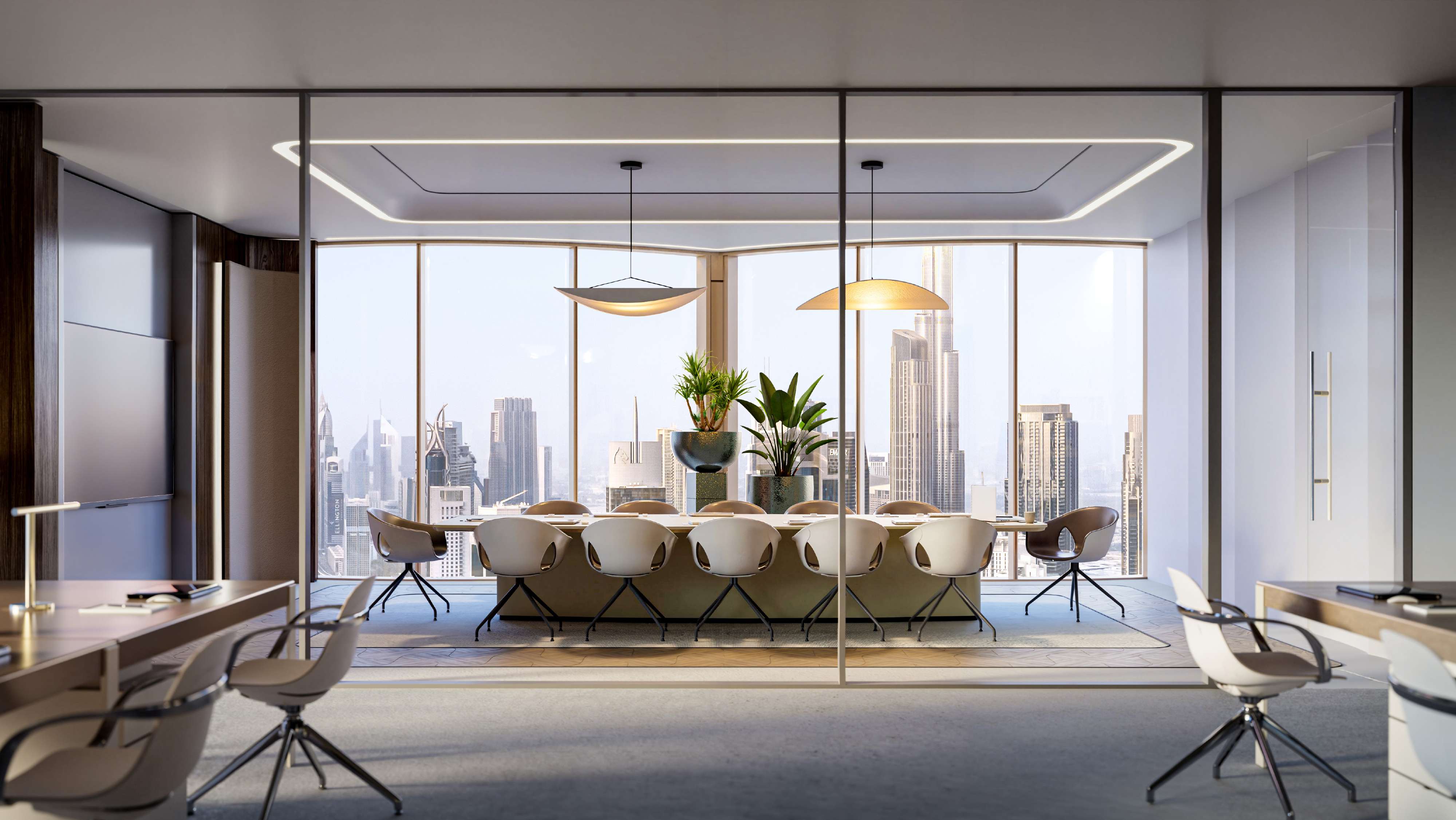 Lumena Alta office meeting room overlooking Dubai; developer-branded rendering