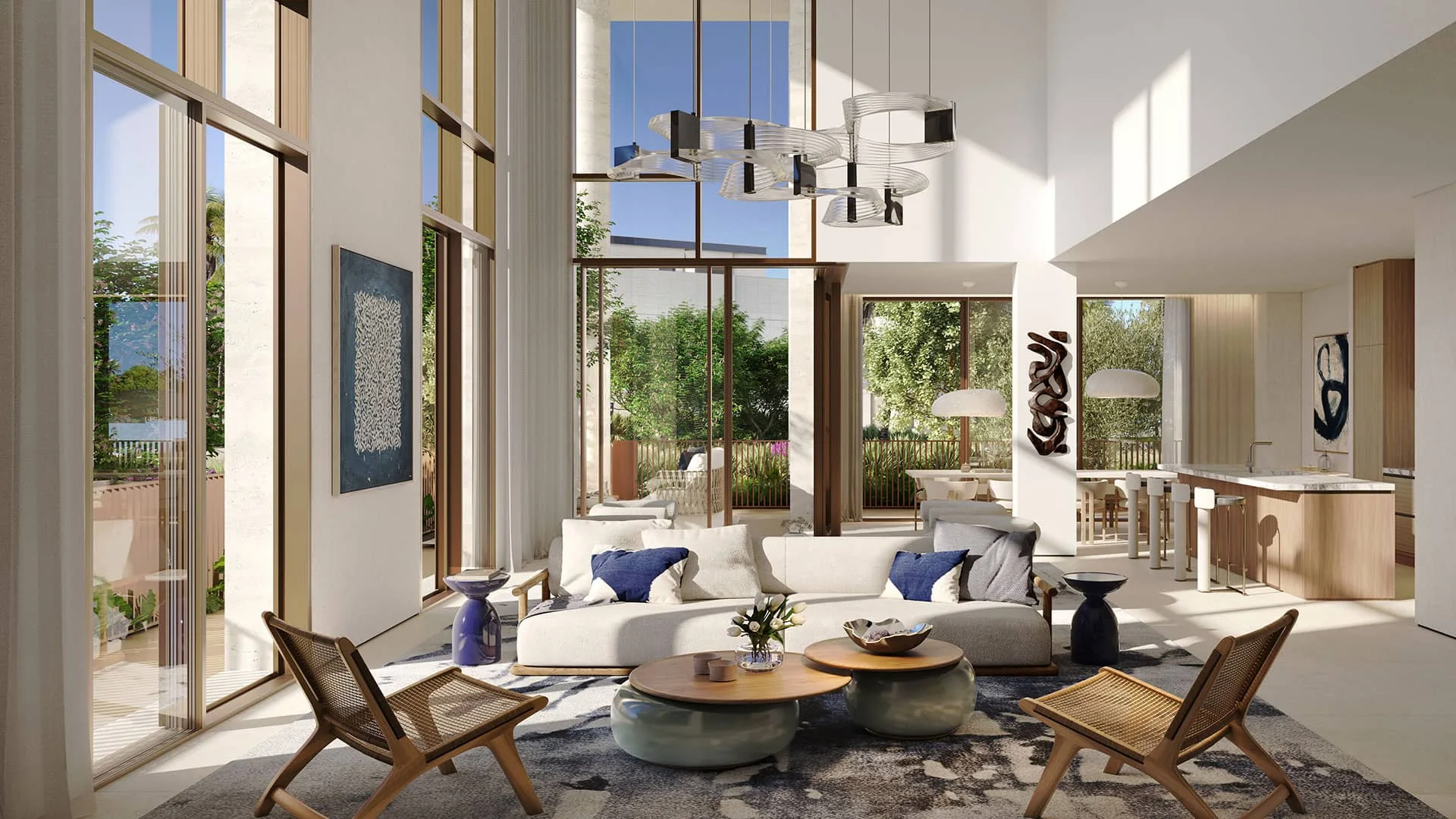 Palm Central double-height living space; official developer rendering