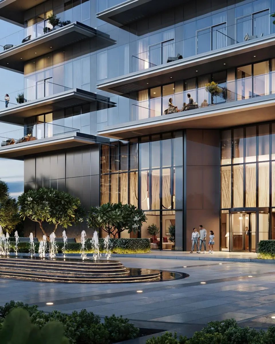 Albero: residential entrance and landscaped arrival area — developer rendering