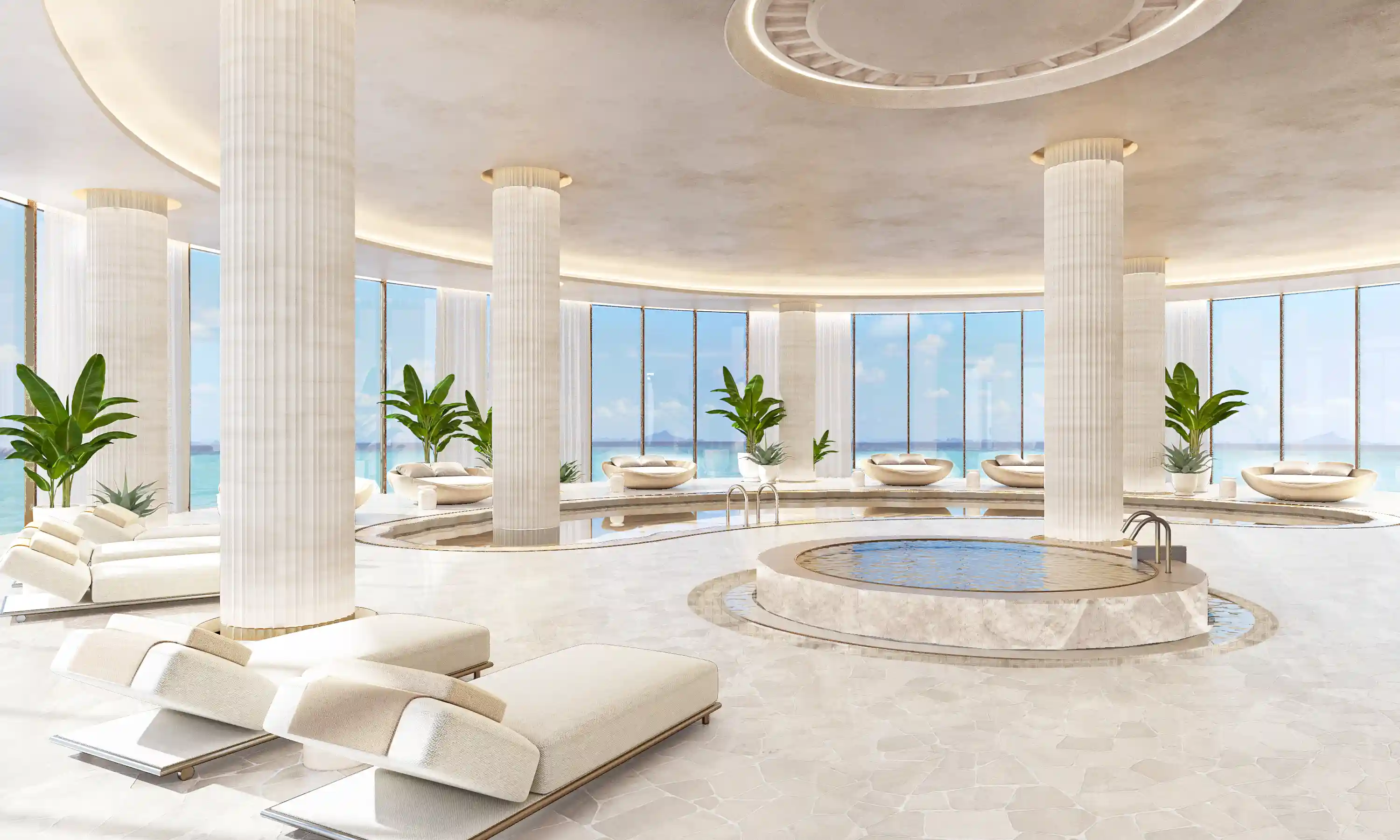 AMRA Residences: spa pool and relaxation loungers; official developer rendering