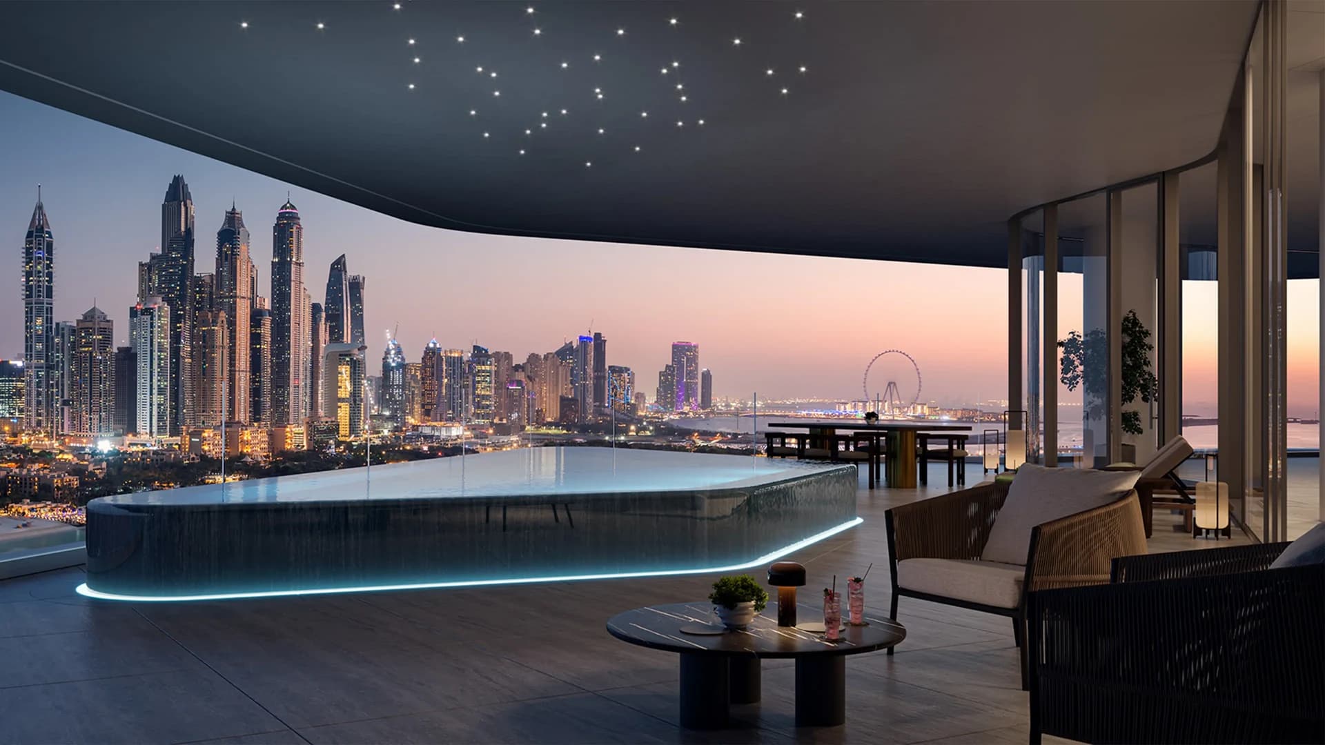 AVA at Palm Jumeirah: rooftop and waterfront panorama; official developer rendering