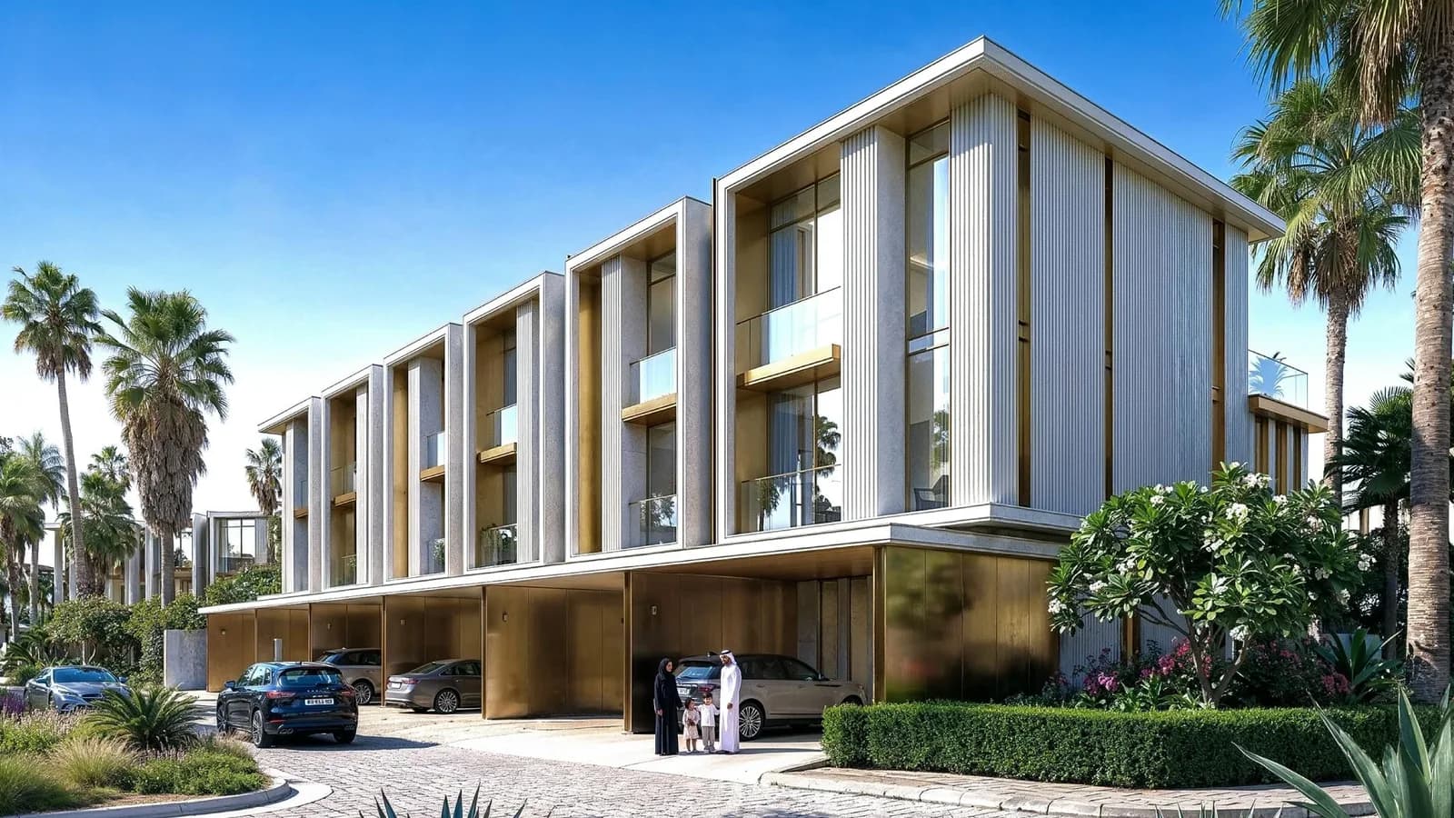 Tilal Binghatti: Townhouse row viewed from the street (developer rendering)