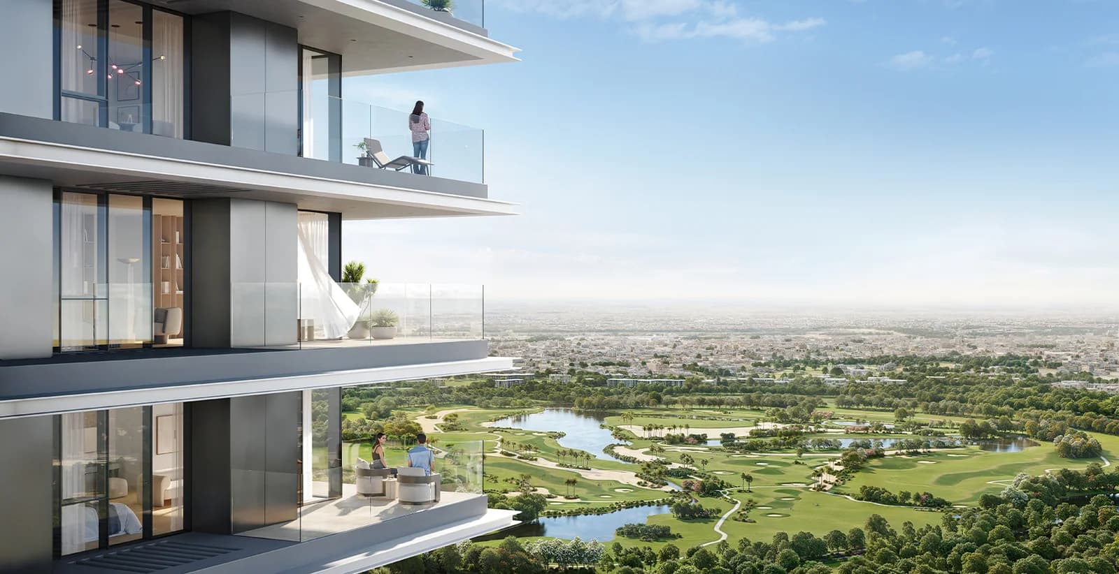 Altan: tower balconies overlooking landscaped green space (developer rendering)