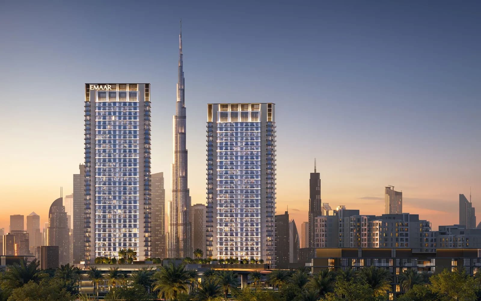 Creek Haven: twin residential towers against the skyline (developer rendering)