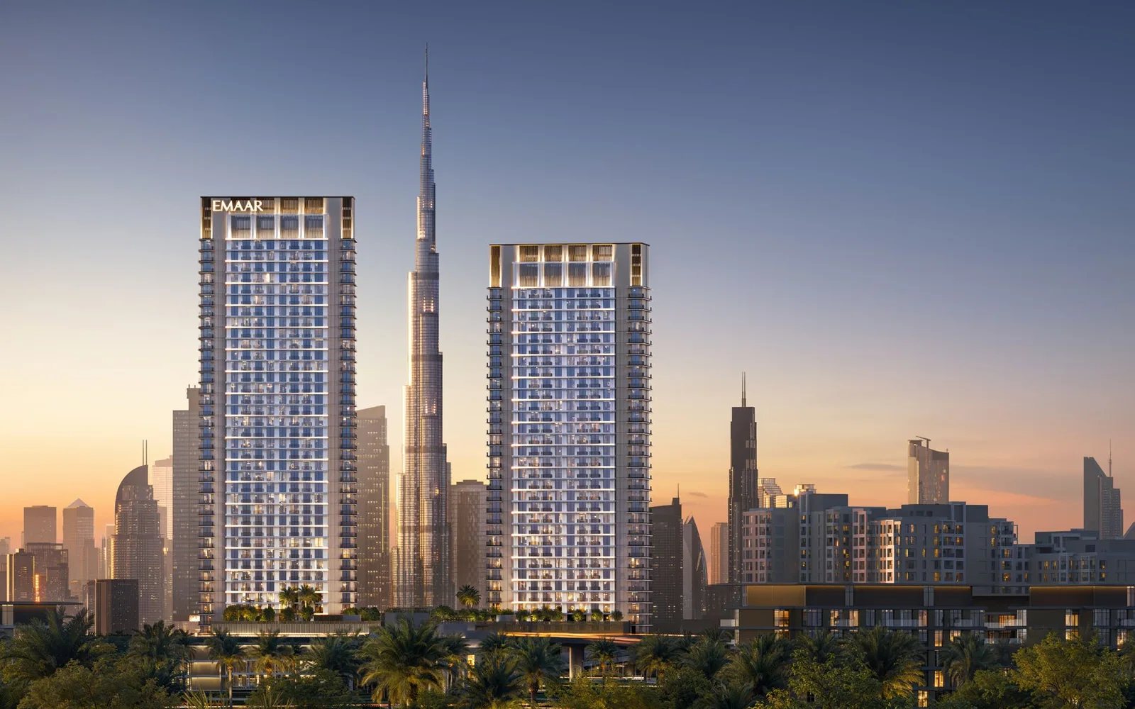 Creek Haven: twin residential towers against the skyline (developer rendering)