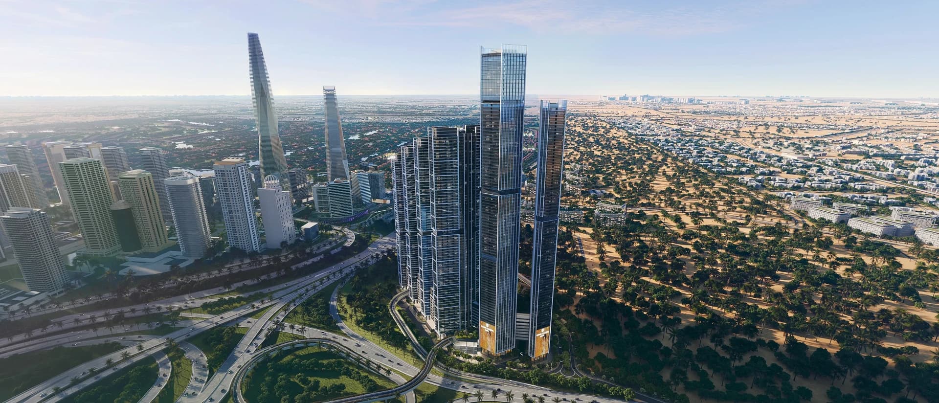The Pinnacle at Sobha Central: Community towers in the city skyline (Developer rendering)