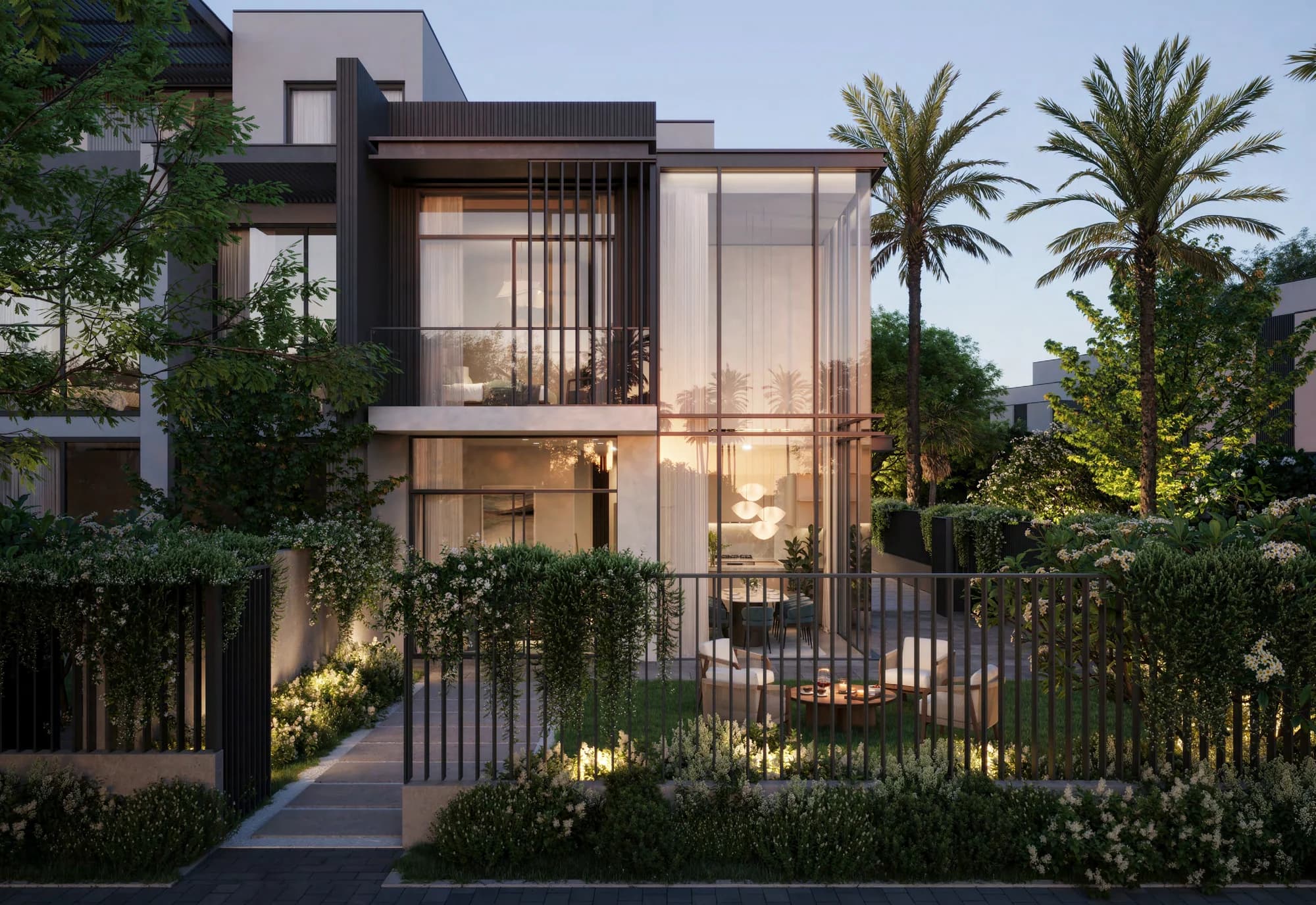 La Tilia at Villanova: واجهة تاون هاوس وحديقة مزروعة؛ تصوّر معماري