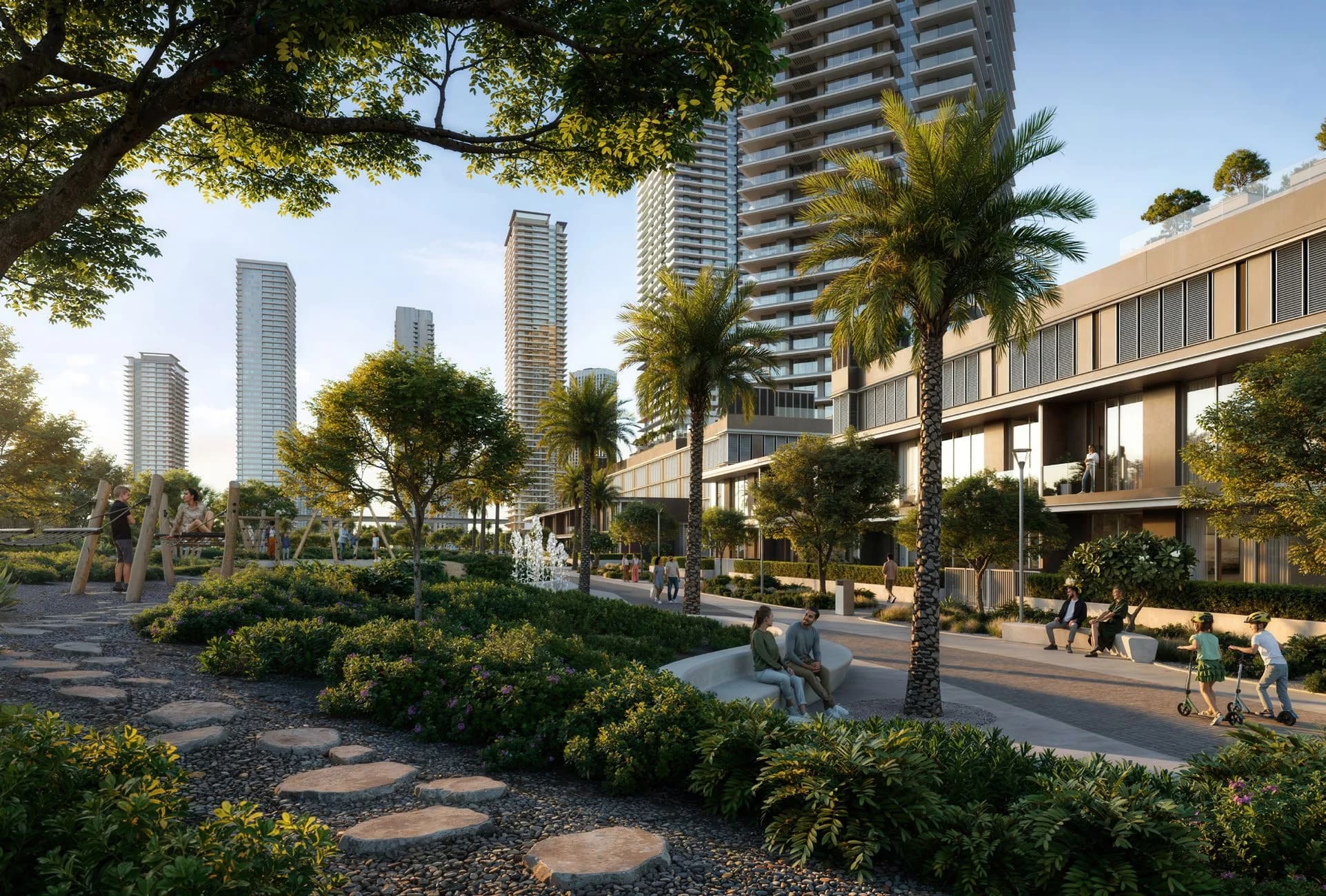 Montiva by Vida: landscaped approach and residential exterior — developer rendering