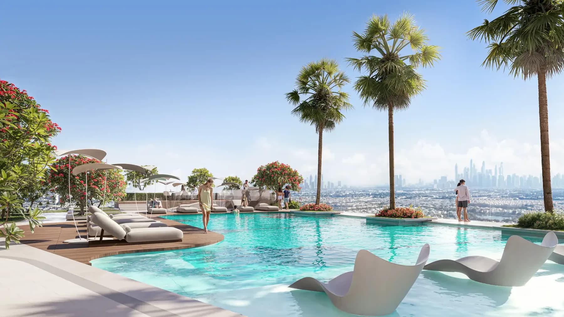 ELAR1S Sky: Outdoor swimming pool and landscaped terrace; official developer rendering
