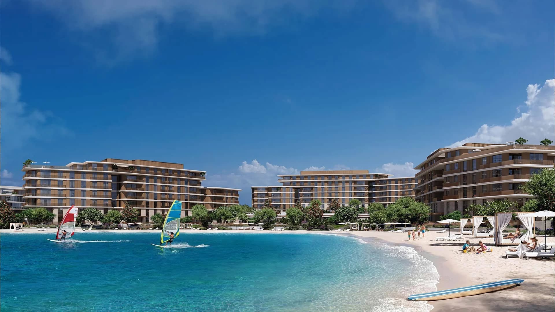 Palm Central waterfront buildings; official developer rendering