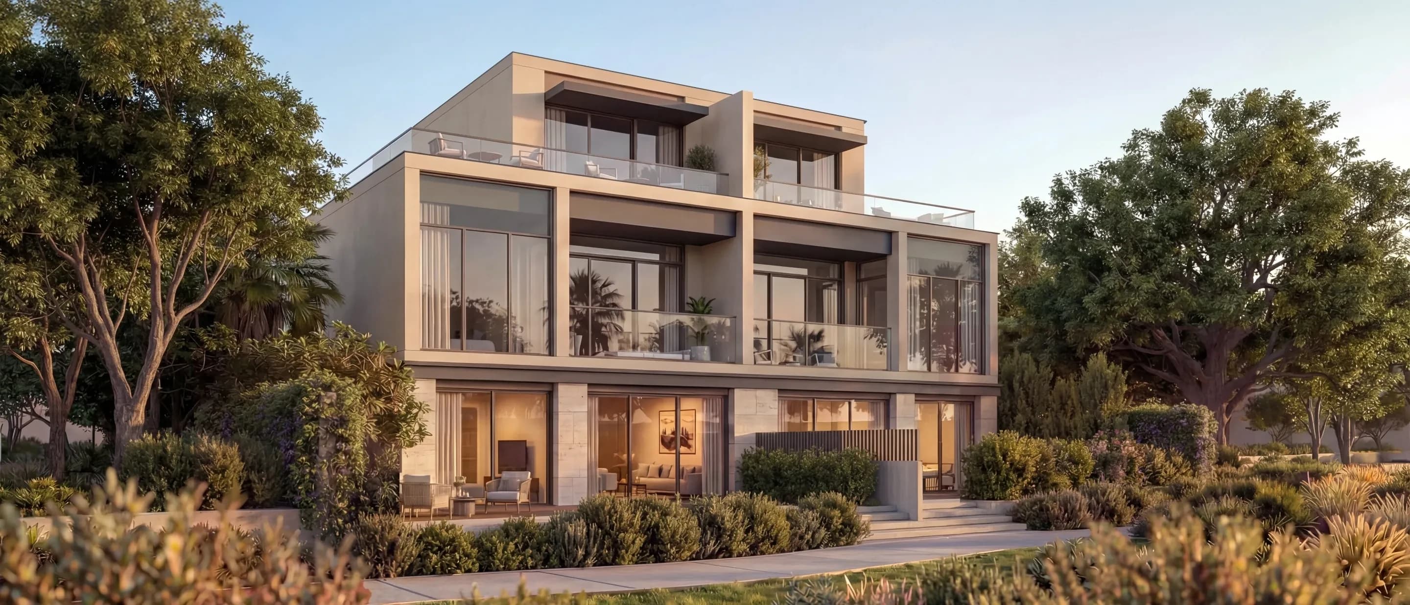 The Terraces at Sobha City: Villa exterior surrounded by planting; official developer rendering