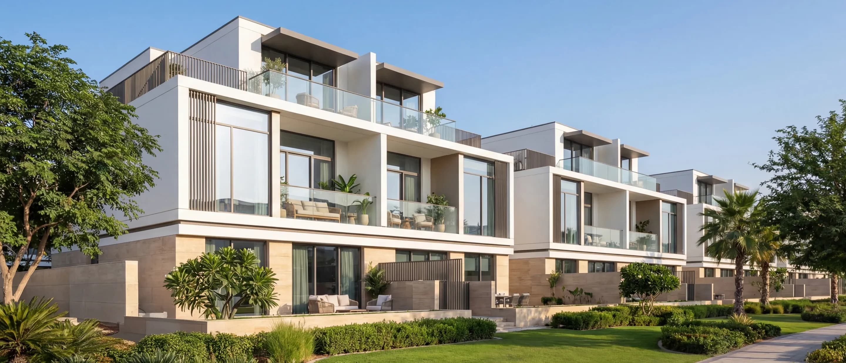 The Greens at Sobha Sanctuary: Modern villas with balconies and landscaped gardens; official developer rendering