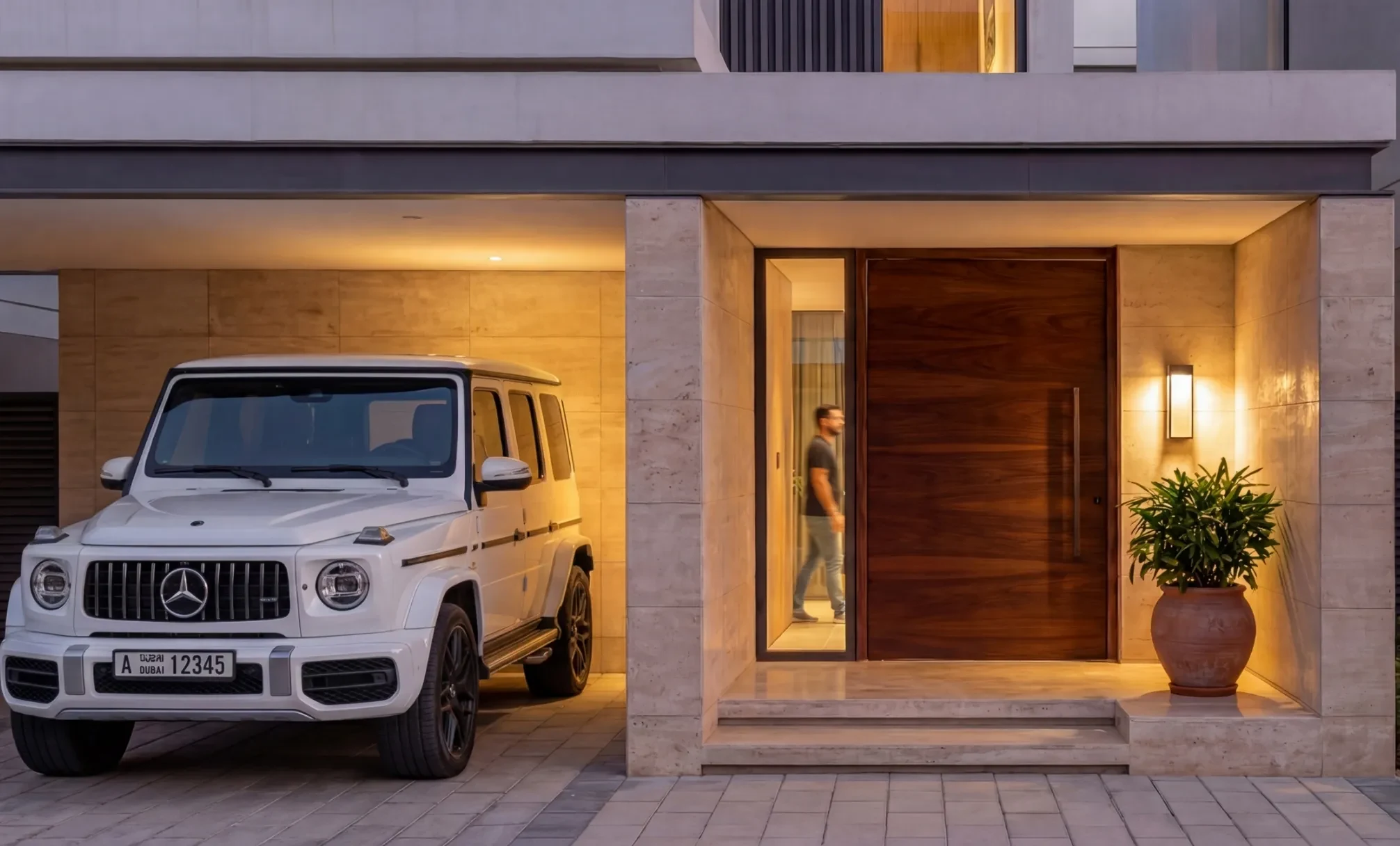 The Grove at Sobha Sanctuary: Villa entrance with stone facade and covered parking; official developer rendering