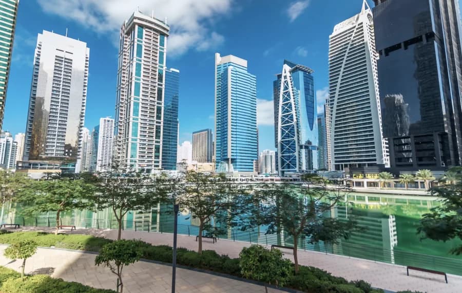 JLT waterfront towers and pedestrian areas, official DMCC photograph