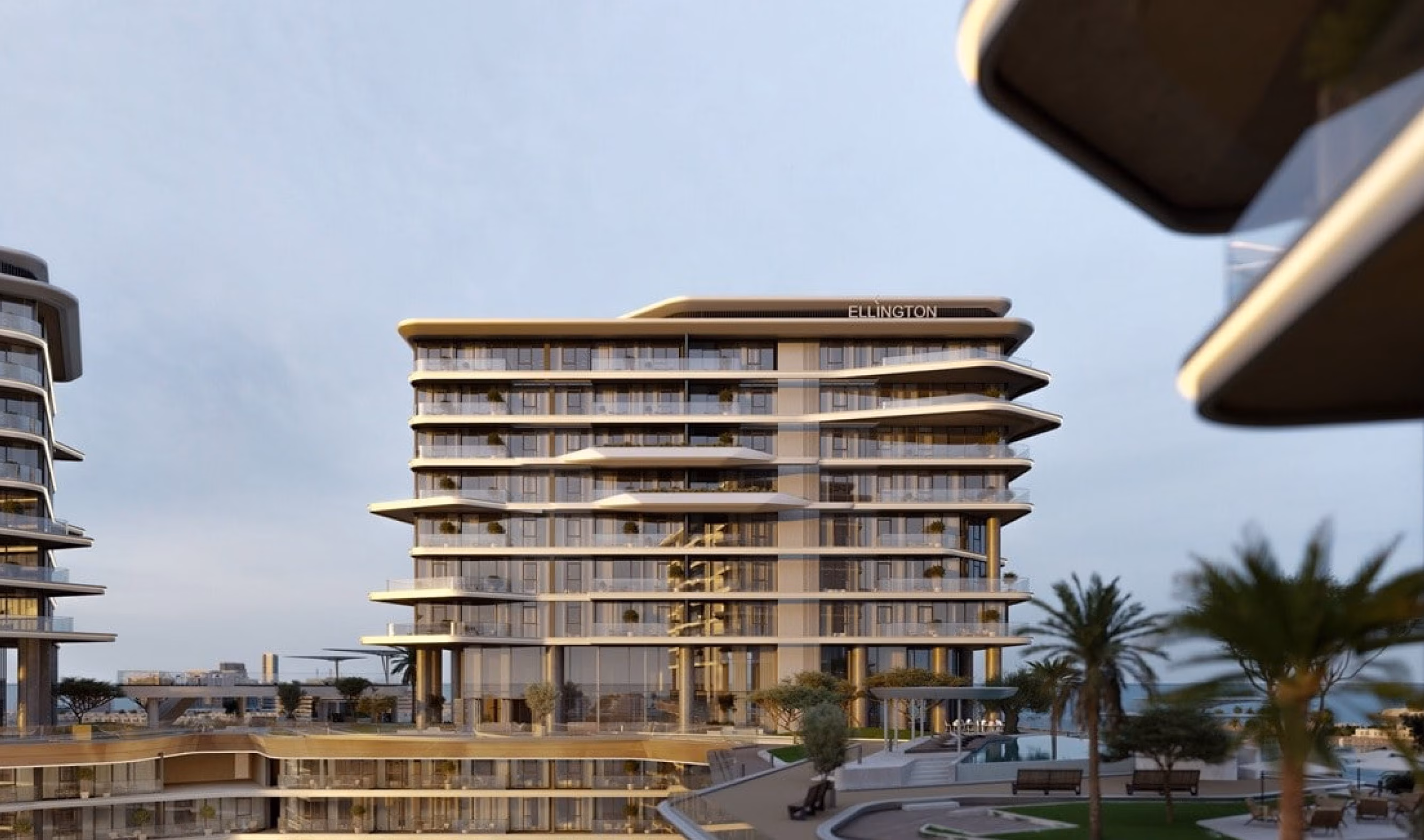 Costa Mare: low-angle view of a residential facade and balconies, rendering