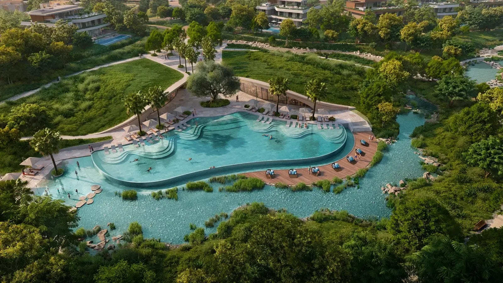 The Wilds community pool and landscape; illustrative developer rendering