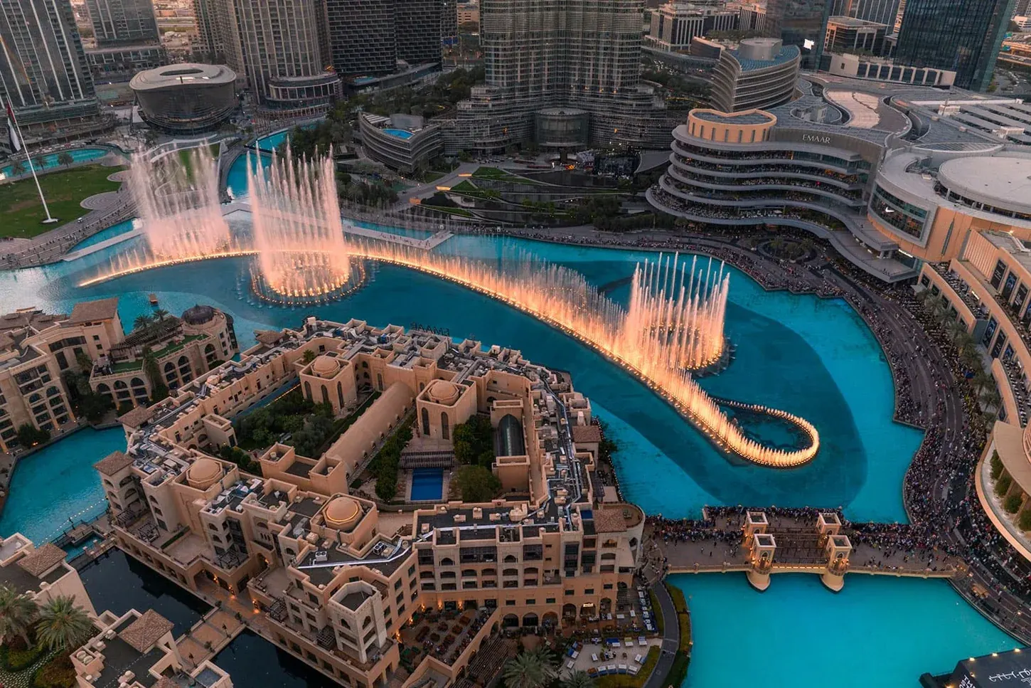 Burj Lake and Dubai Fountain in Downtown Dubai