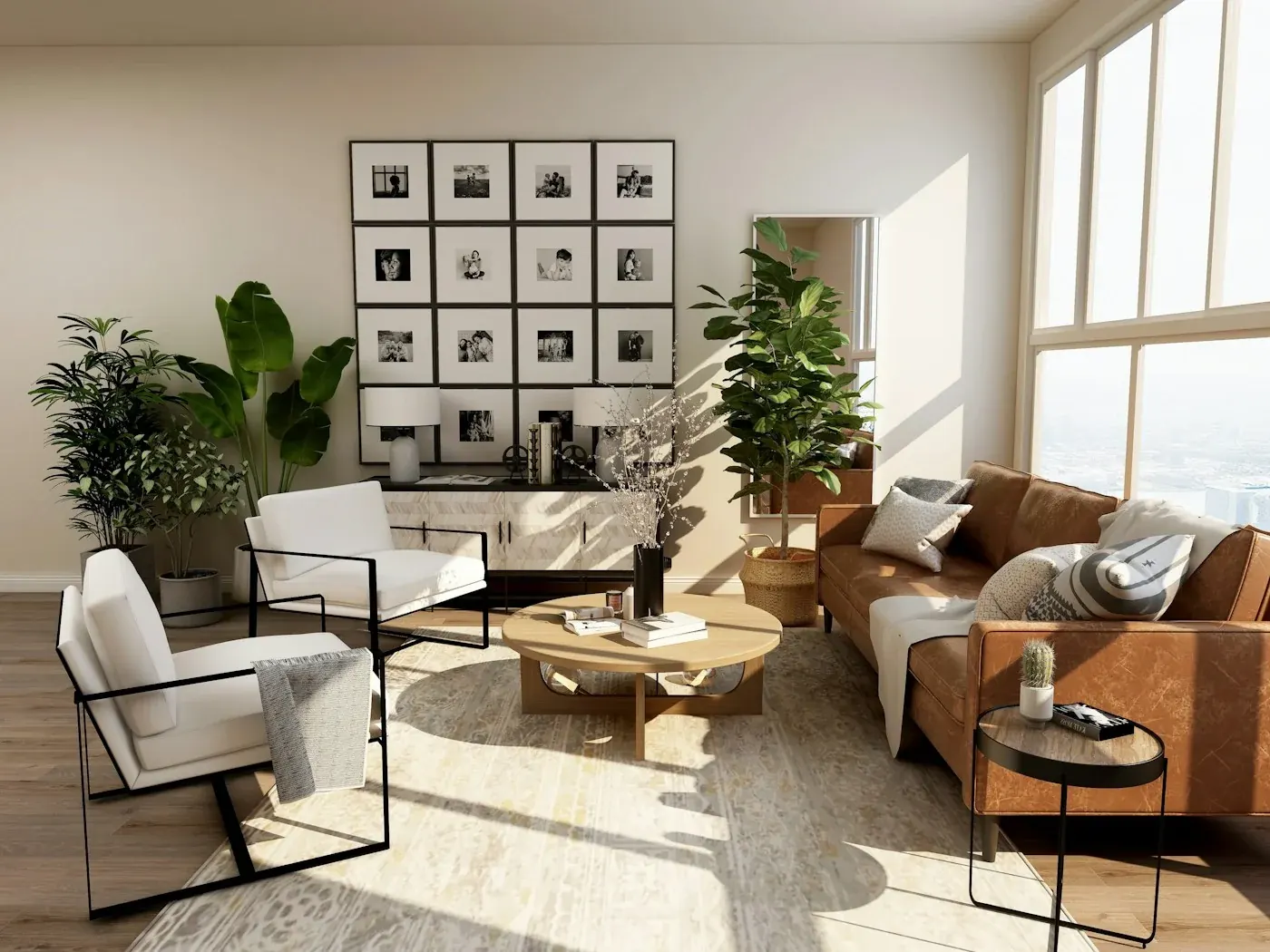 Sunlit furnished living room — illustrative interior photograph