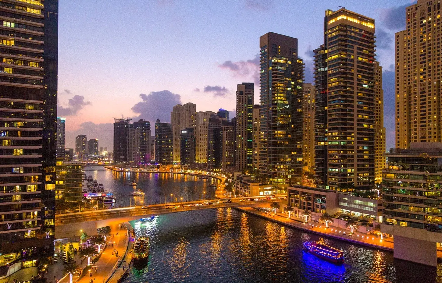 Dubai Marina towers and waterfront