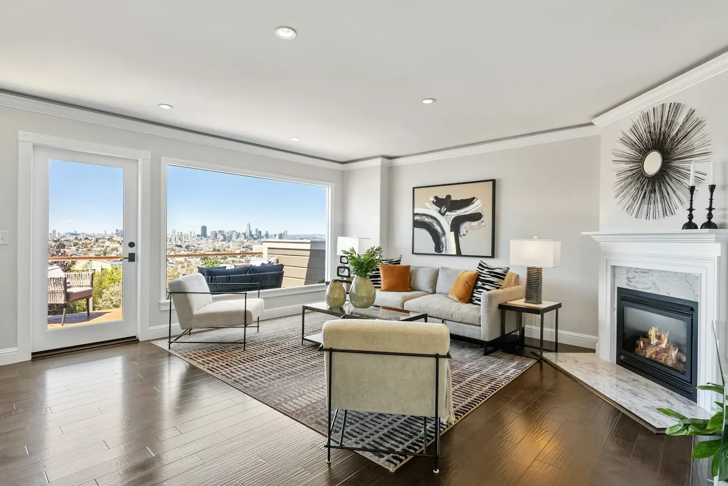 A furnished apartment with full-height glazing
